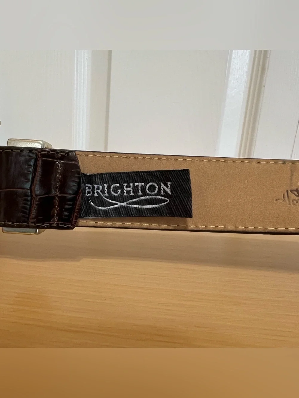 Brighton Classic Brown Croc-Embossed Leather Belt Ornate Silver Buckle 34/Large